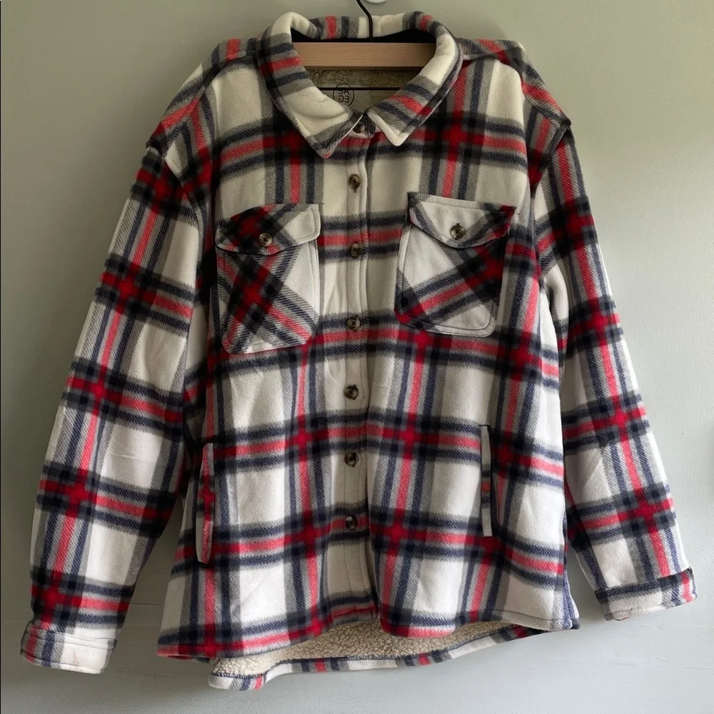 SAGE Collective Shacket Womens XXL Multi Red Plaid Sherpa Lined Button Front